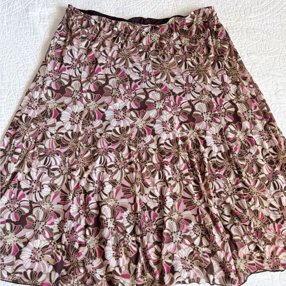 Dress Barn Pink Brown Floral Print Midi Skirt Size 14/16